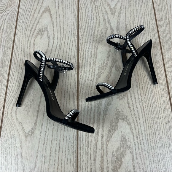 Stuart Weitzman Gemcut 100 Swarovski Crystal Sandals 39/8.5B Black Suede $650 - Picture 6 of 11